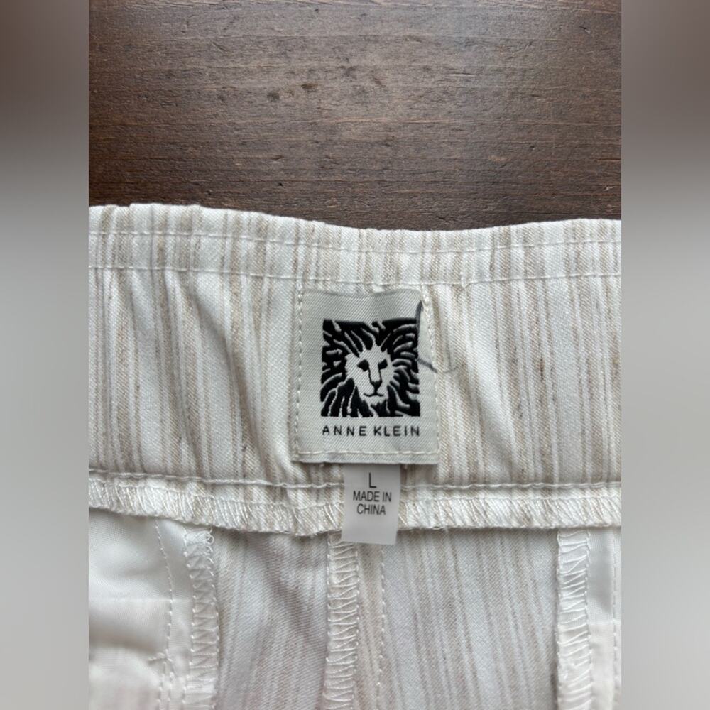 Anne Klein Womens L Tan White Stripe Straight Leg Trouser Business Office Resort - Picture 5 of 10
